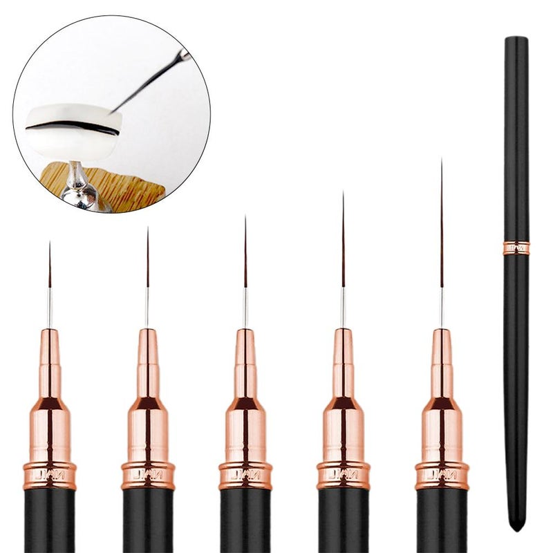Needle-type nail art liner brush set of 5 ultra-fine Japanese-style liner brushes for carving and embellishing.